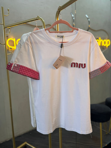 T-SHIRT UNI BLANCA-ROSA MIU-3