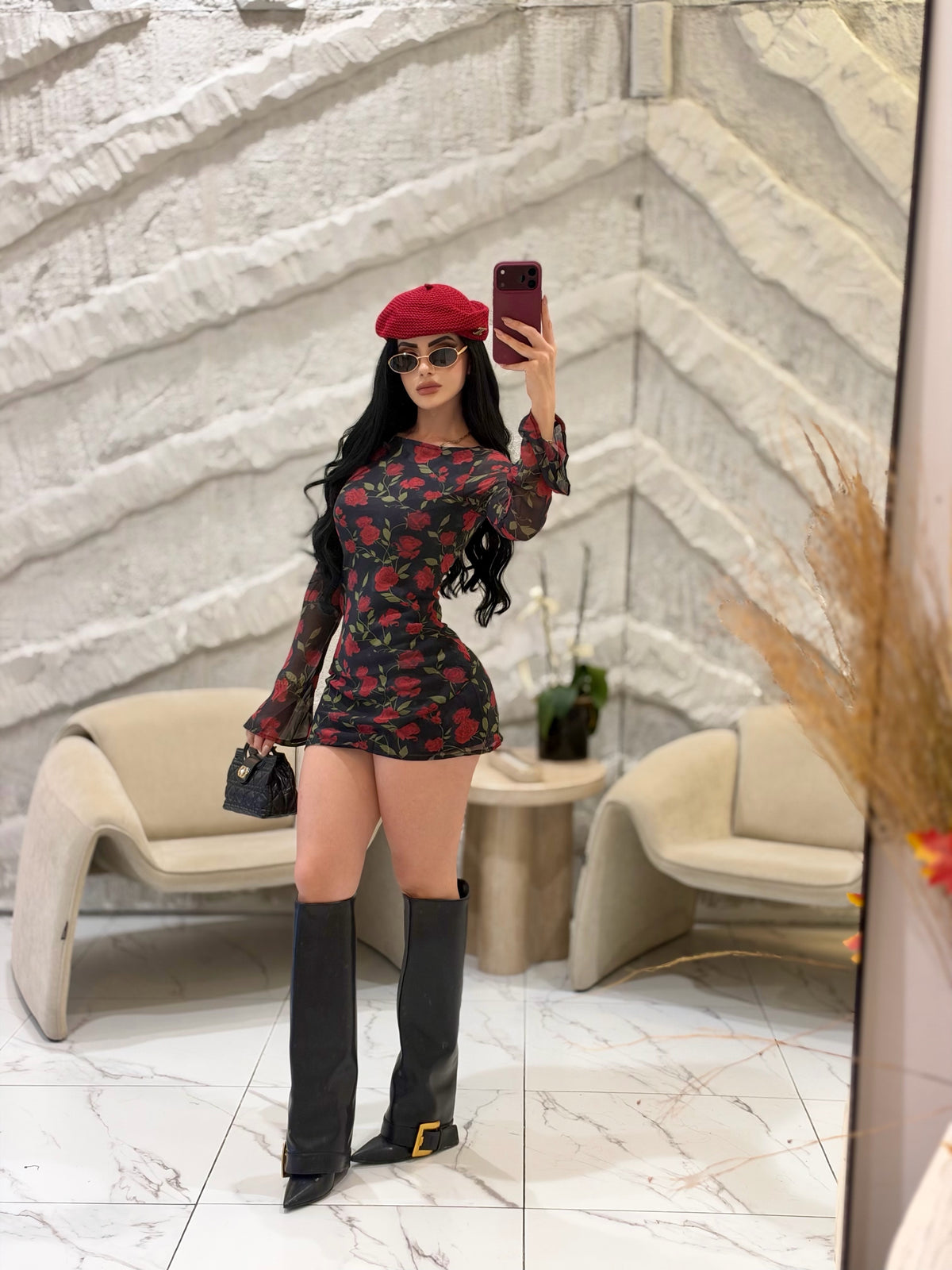 DRESS BLACK FLORAL B5