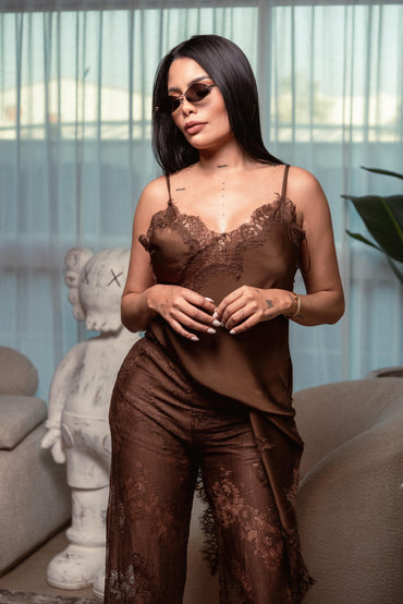 SET ROBE EN SOIE CAFÉ