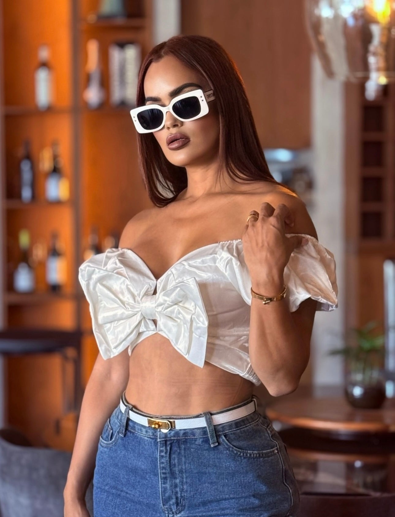 Top blanco moño