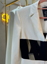 Blazer blanco, negro tela mesh