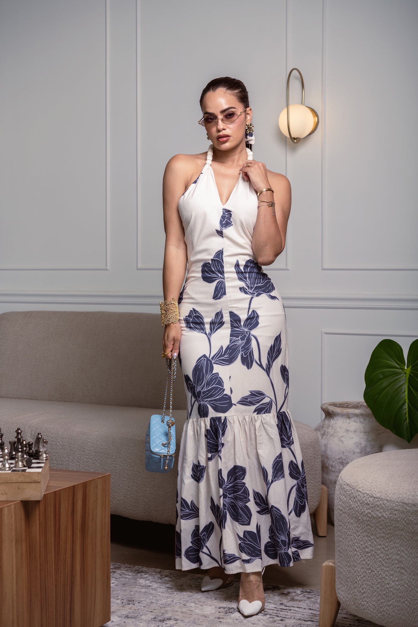 FLORAL HALTER NECK DRESS