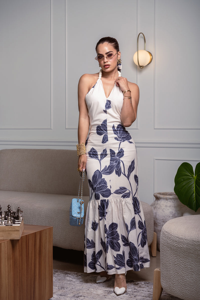 FLORAL HALTER NECK DRESS