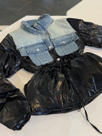 CHAMARRA BRUMOSA  DE MEZCLILLA PIEL