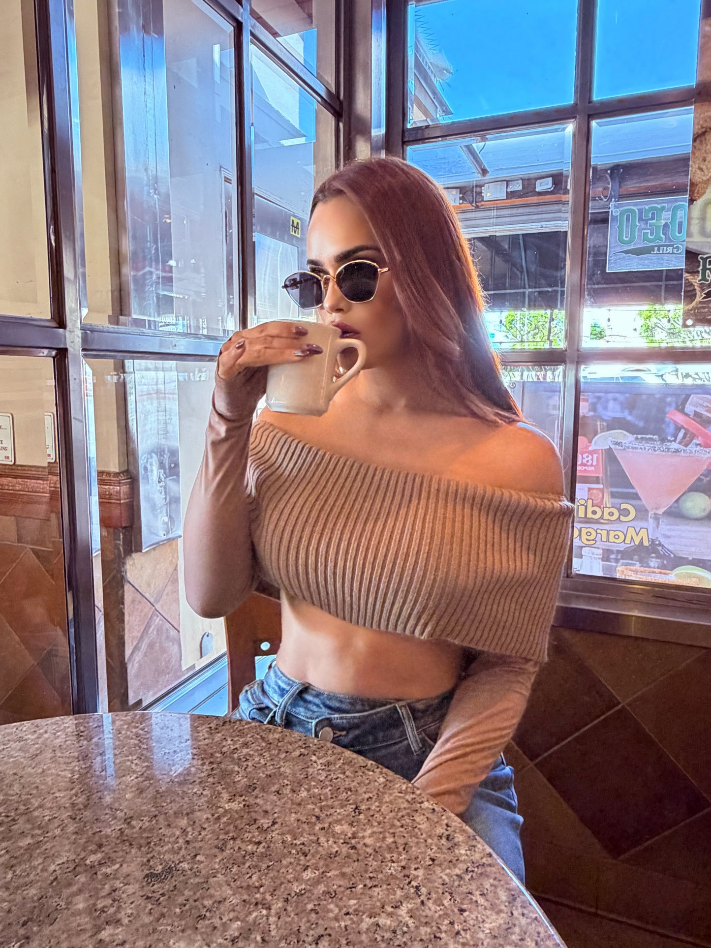 TOP LUNA TEJIDA café