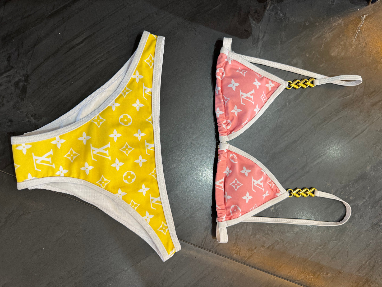 Traje de baño 2 piezas amarillo/ rosa