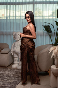 SET ROBE EN SOIE CAFÉ