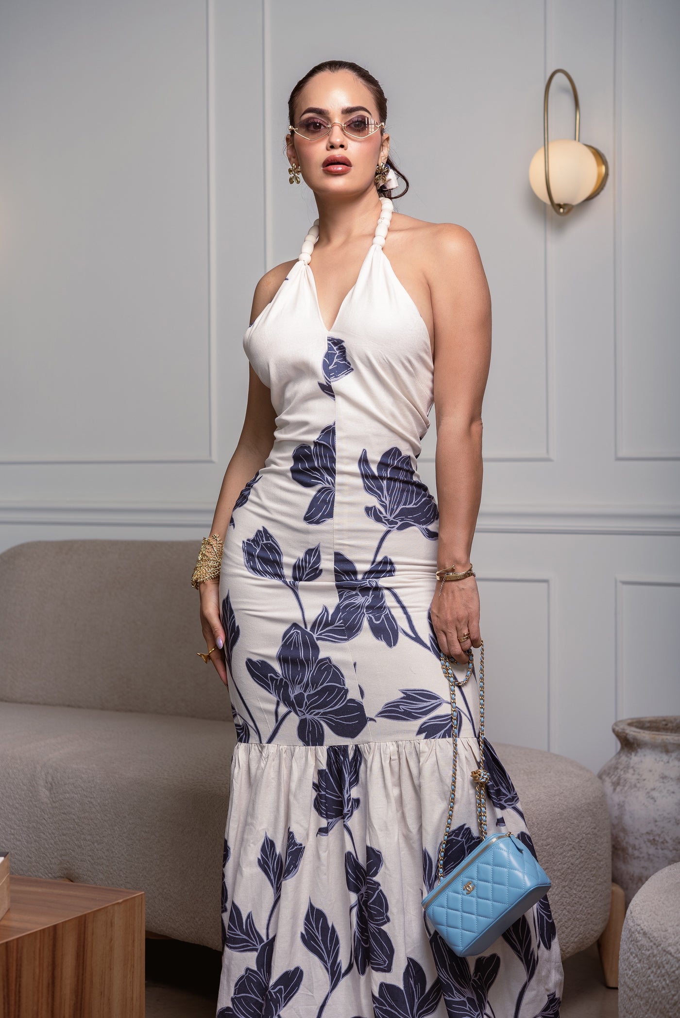 FLORAL HALTER NECK DRESS