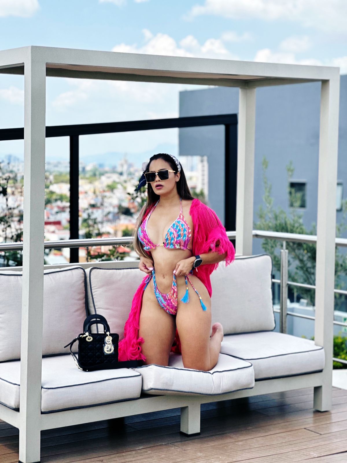 Traje de baño bicolor rosa